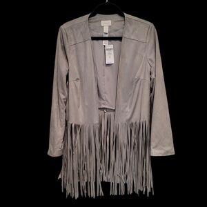 Chico's Light Gray Suede-Fringe Open Blazer SZ 0 NWT $159 original price!